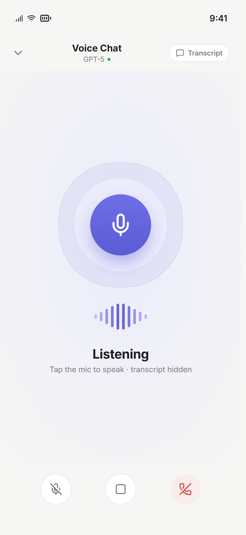 Aster full-screen voice mode